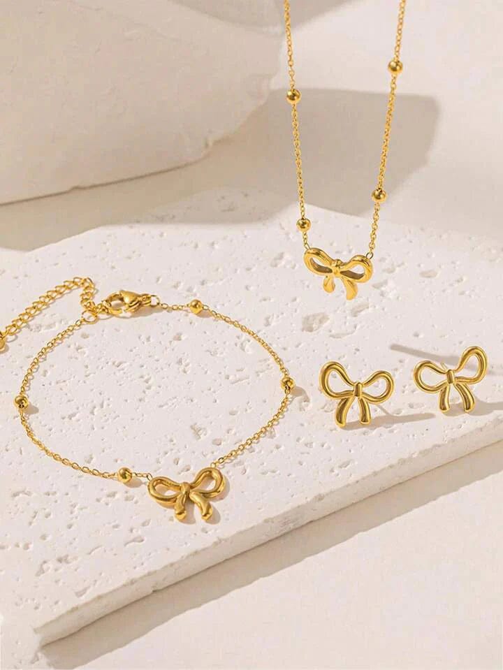 Elegant Golden Bow Jewelry Set