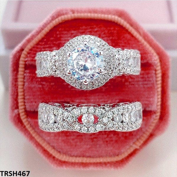Italian Silver Bridal Wedding Ring Set (2-Piece)