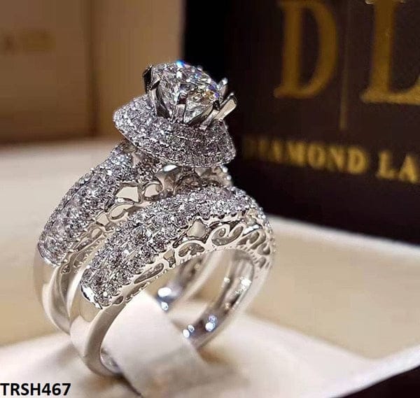 Italian Silver Bridal Wedding Ring Set (2-Piece)