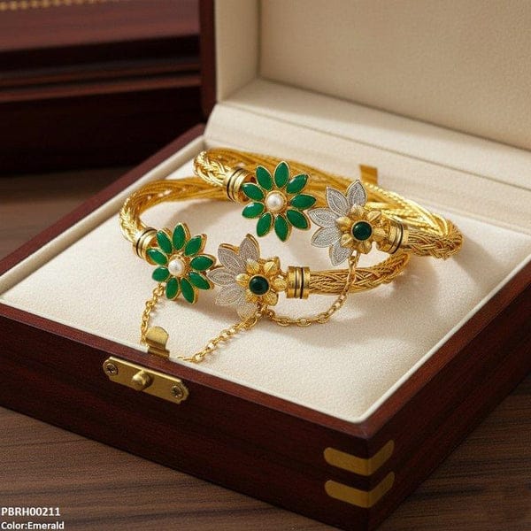 Gold Plated Flower Bangle Set