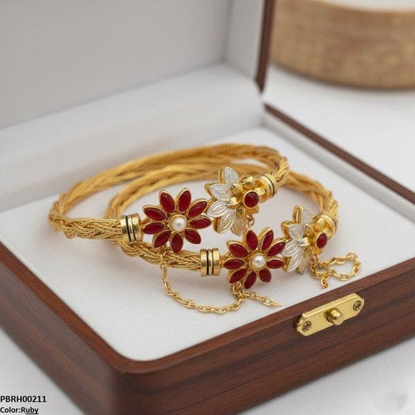 Gold Plated Flower Bangle Set
