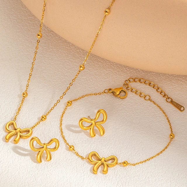 Elegant Golden Bow Jewelry Set